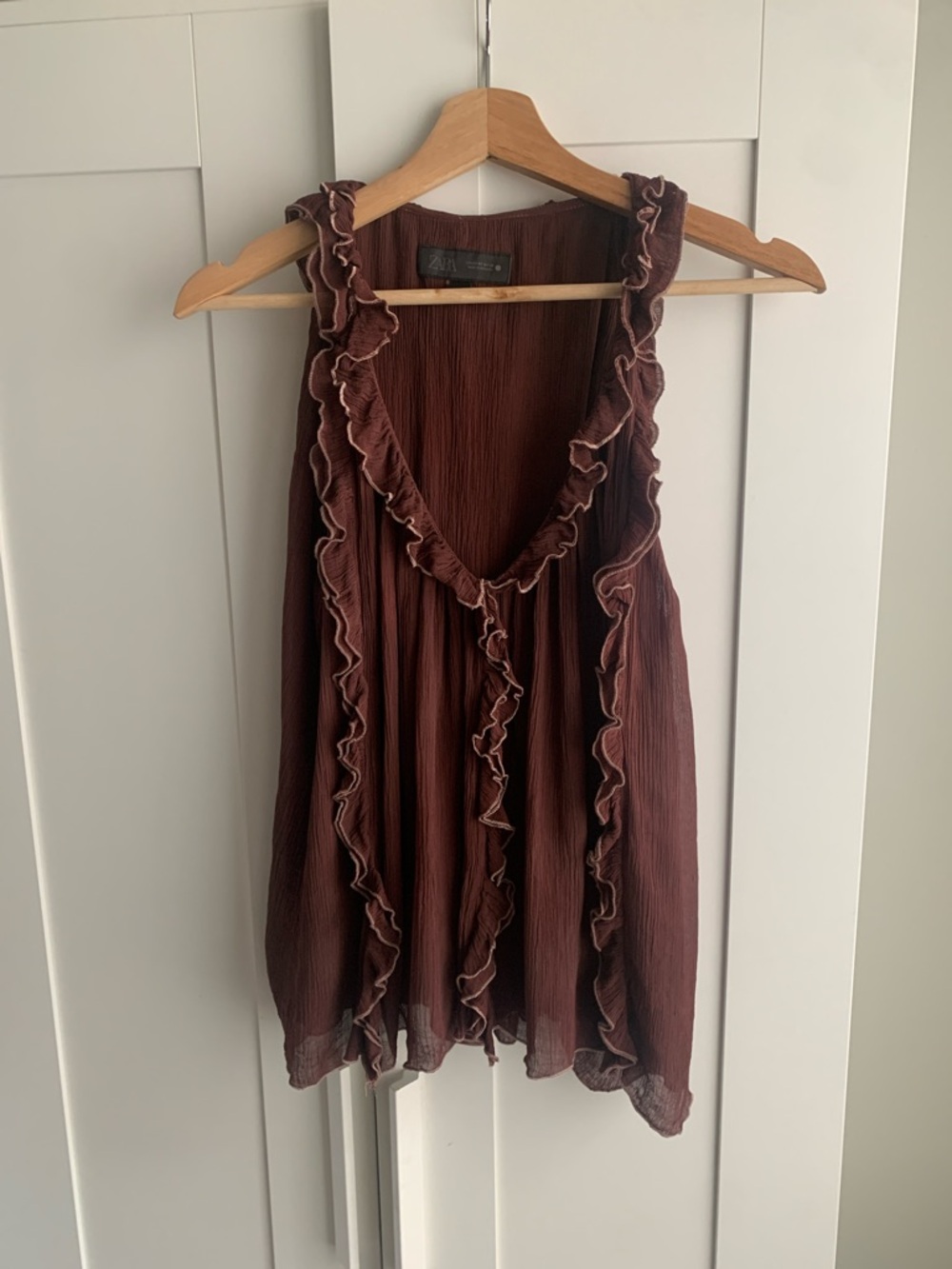 ZARA Chocolate Brown Ruffled Sleeveless Camisole